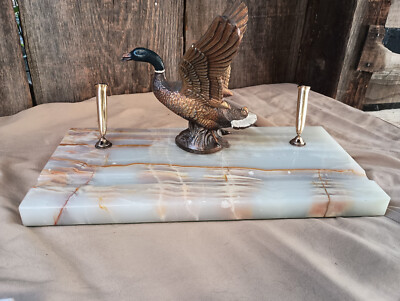 Scheaffer's Marble Double Pen Holder Desk Set With Duck Statue Figure - No Pens