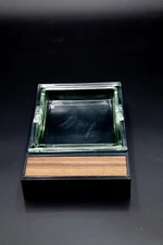 Vintage Eldon Ashtray  Plastic Base w/ Glass Ashtray Wood Accent 1969 Made USA