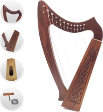 12 Strings Harp Irish Celtic Highland Solid Rosewood Naturl Shape Nylon Lever Tu