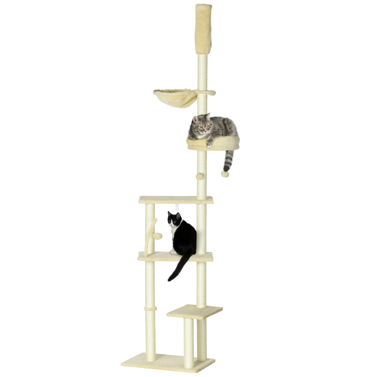 Pawhut Unisex Beige Floor To Ceiling Cat Tree For Indoor Cats Scratching Post 230-250Cm In - Image 2