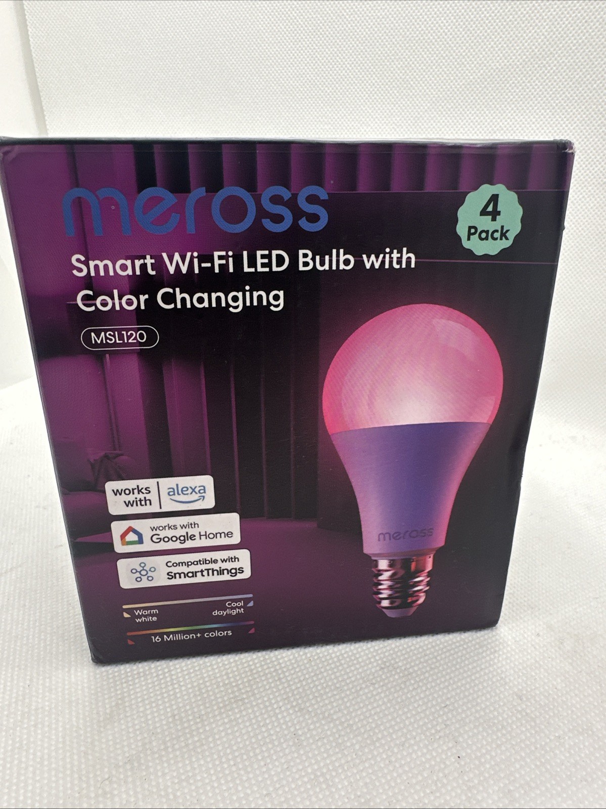 Smart Light Bulb 4 Pack - Meross Smart WiFi LED Bulbs MLS120 - New In Box!
