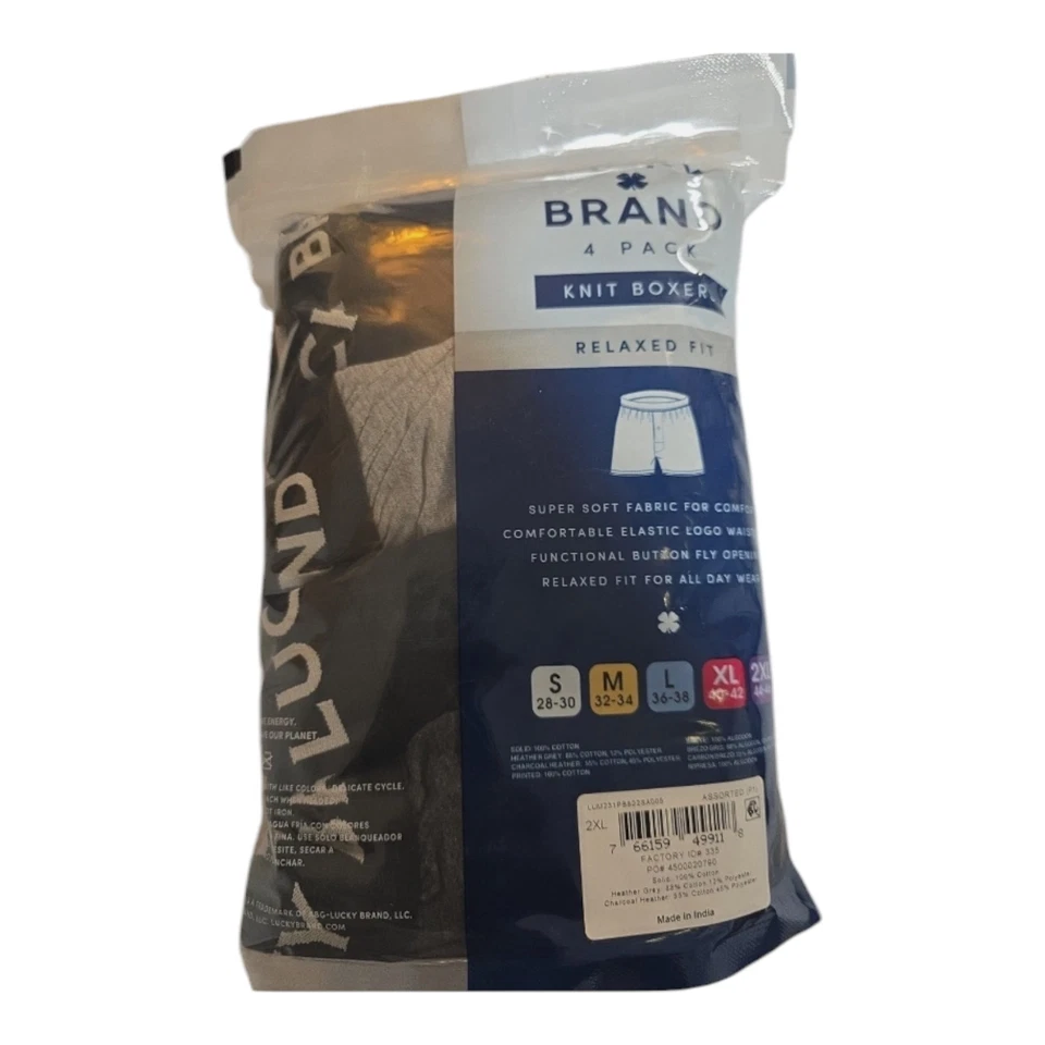 Lucky Brand Men's 4-Pack Relaxed Fit Soft Knit Boxers | Black/Grey | 2XL - Image 3 of 4