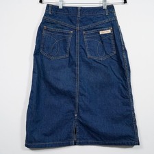 Vintage 80s Calvin Klein Denim Midi Skirt 26 Waist Blue Scovill Zipper USA Style