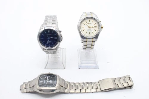 F x3 Vintage Gents Kinetic Seiko Wristwatches Not Working inc 100m etc