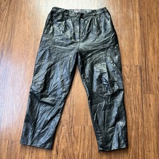 Vintage 80s 90s Leather Pants Size 16 Womens Black High Rise Zip Biker Grunge