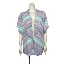 Chico s Kimono Lightweight Jacket Size 2 L/12 Open Front Striped Multicolor