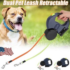 Retractable Reflective Dual Pet Leash Lead W/ LED Light for Medium and Small Dog