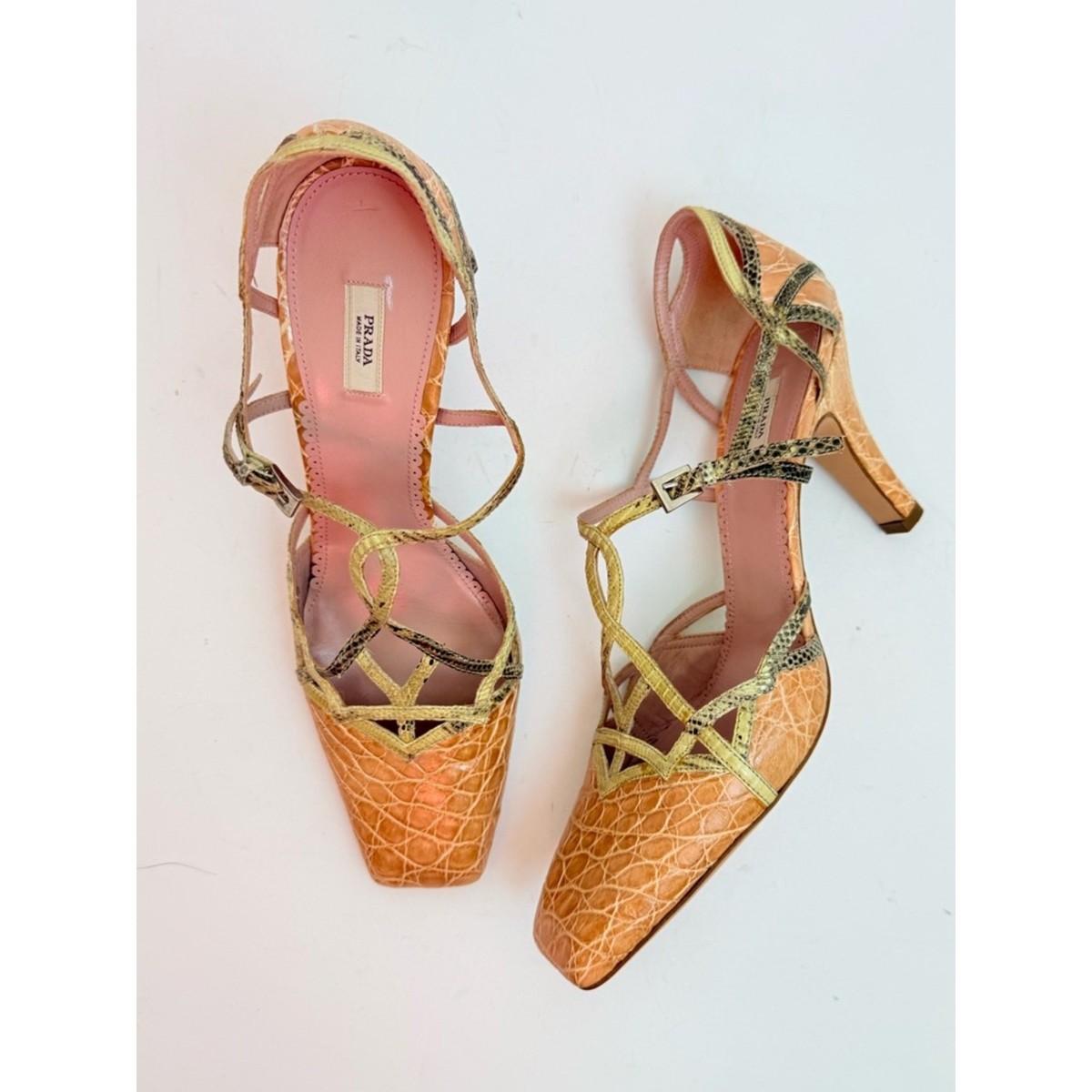 Prada Archive Exotic Crocodile embossed snakeskin trim Square Toe 