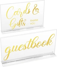 Yulejo 2 Pcs Acrylic Wedding Signs for Ceremony and Reception Gold Printing 