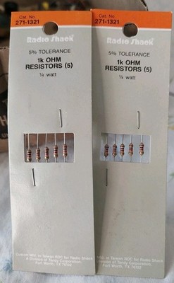 2 Packs of 5 Radio Shack 271-1321, 1K-Ohm Resistor 1/4 Watt 5% Tolerance New