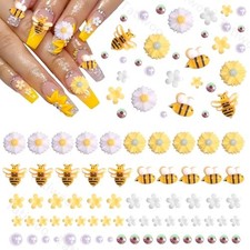 80 Pcs 3D Flower Nail Charms, Cute Bee Daisy Flowers Charms for Acrylic Set-2