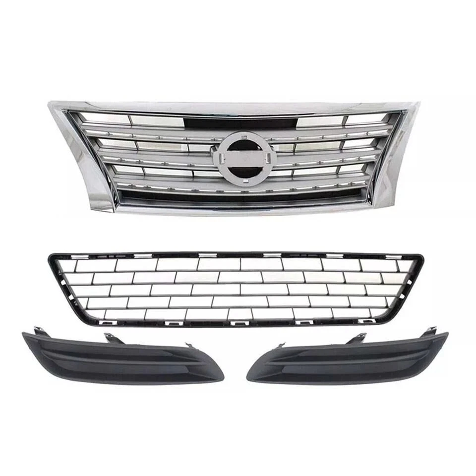 NEW FRONT BUMPER UPPER LOWER GRILLE & FOG COVER 4PC FOR 2013-2015 NISSAN SENTRA Foto 2 de 4