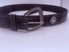 3D BELT Western Leather Braided Conchos Belt Mens 42 Silver Buckle Cowboy Black