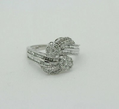 Cluster Bypass Wedding Ring Simulated Round Diamond 14K White Gold Plated