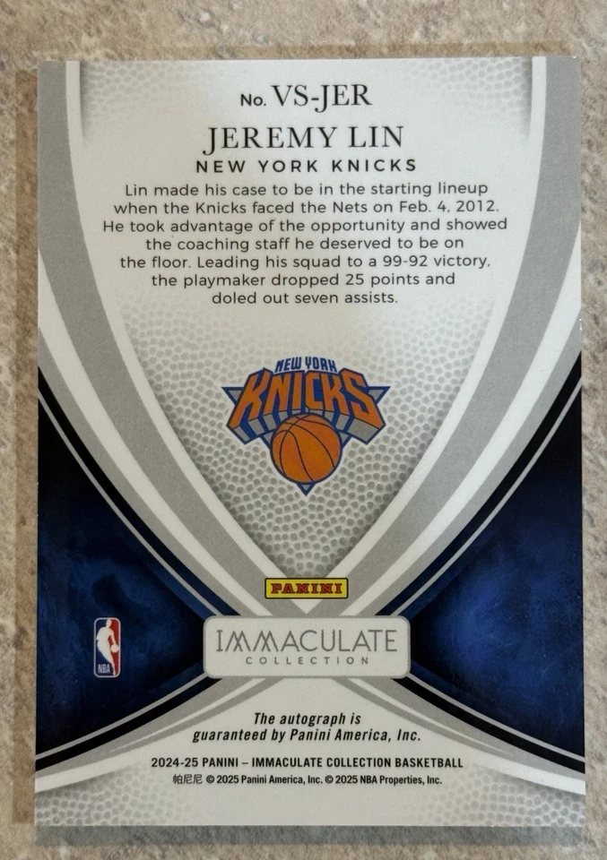 2024-25 PANINI IMMACULATE JEREMY LIN AUTO VICTORY /49 ON CARD NEW YORK KNICKS - Image 2 of 2