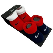 Nike Baby 2 Pk Navy Blue Red Ankle Cotton Swoosh Logo Booties Sock Set Sz 0-6 MO