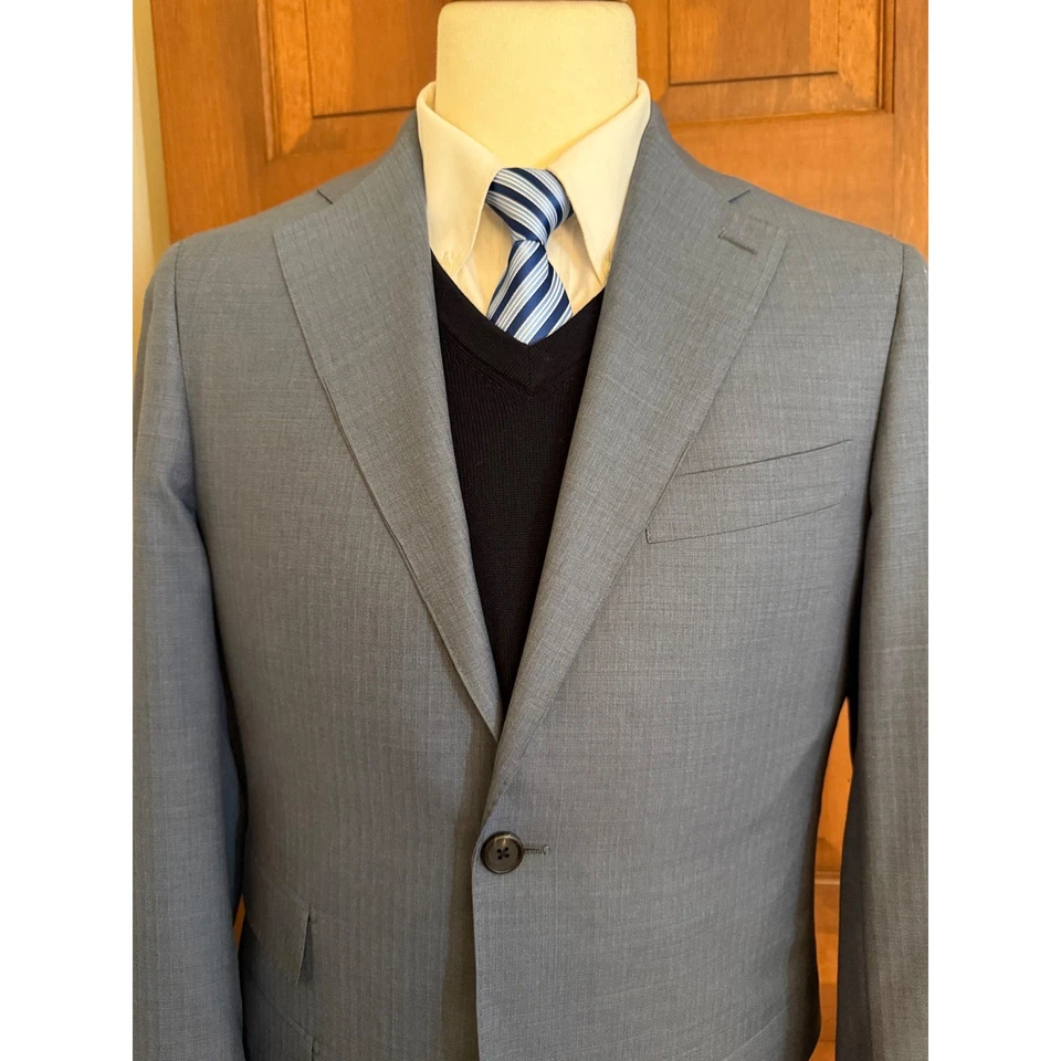 Blazer de lana a medida Loro Piana para hombre 38R azul puños de cirujano abrigo deportivo chaqueta Foto 3 de 4