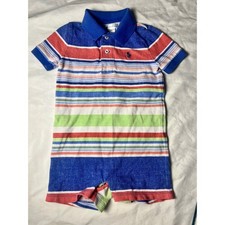 Ralph Lauren Kids Multi Color Striped Polo Romper Blue Red 18M