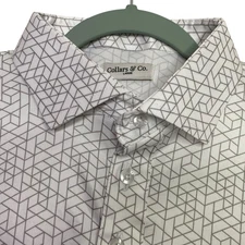 Collars & Co Polo Shirt Mens Large White Geo Dress Collar Golf Casual Preppy NEW
