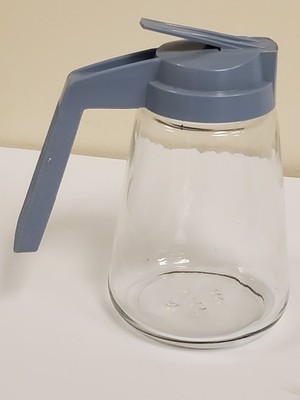 Vintage GEMCO Clear Glass Syrup Dispenser with Blue Lid, nice