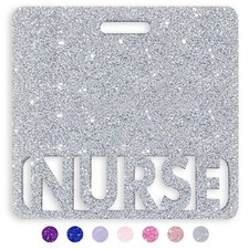 Nurse Badge Buddy Horizontal Cute Colorful Glitter Acrylic ID Tag Silver