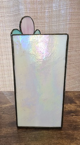 Stained glass triangle vase or candle holder pink Flower 9.5” tall x 4" base - Picture 4 of 8