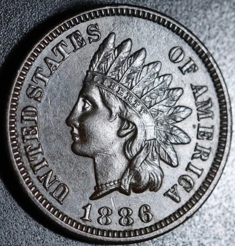 1886 INDIAN HEAD CENT - W LIBERTY & Near 4 DIAMONDS - AU UNC - T1 Type 1