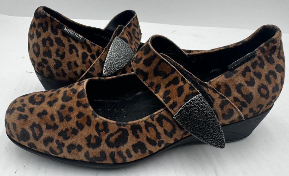 Zapatos para mujer Mephisto Kimona 6,5 negros marrones gamuza leopardo informales tacón de cuña Foto 2 de 4