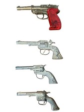 Lot 4 Vintage Die-Cast Toy With Red Automatic  Western Revolvers