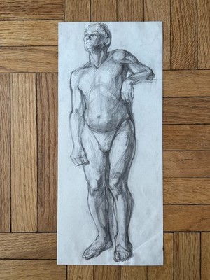 Vintage 1950s Drawing Man Male Athletic Figure Study 6 x 14 Mary William-Powlett