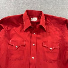Vintage 70s H Bar C Western Shirt Pearl Snap Cowboy Rodeo Mens Large Red
