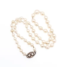 Antique Cultured Pearl Necklace Solid Silver Paste Clasp Art Deco 43cm 16.9"