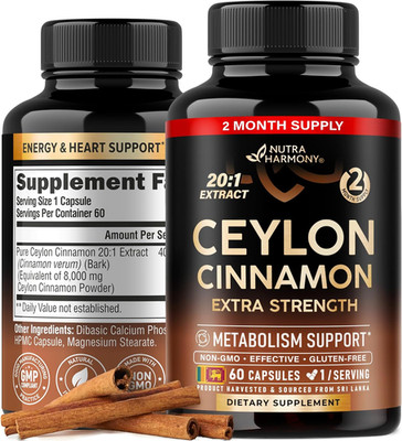 Ceylon Cinnamon 20:1 Extract, Extra Strength, Metabolism Support, 60 Capsules US