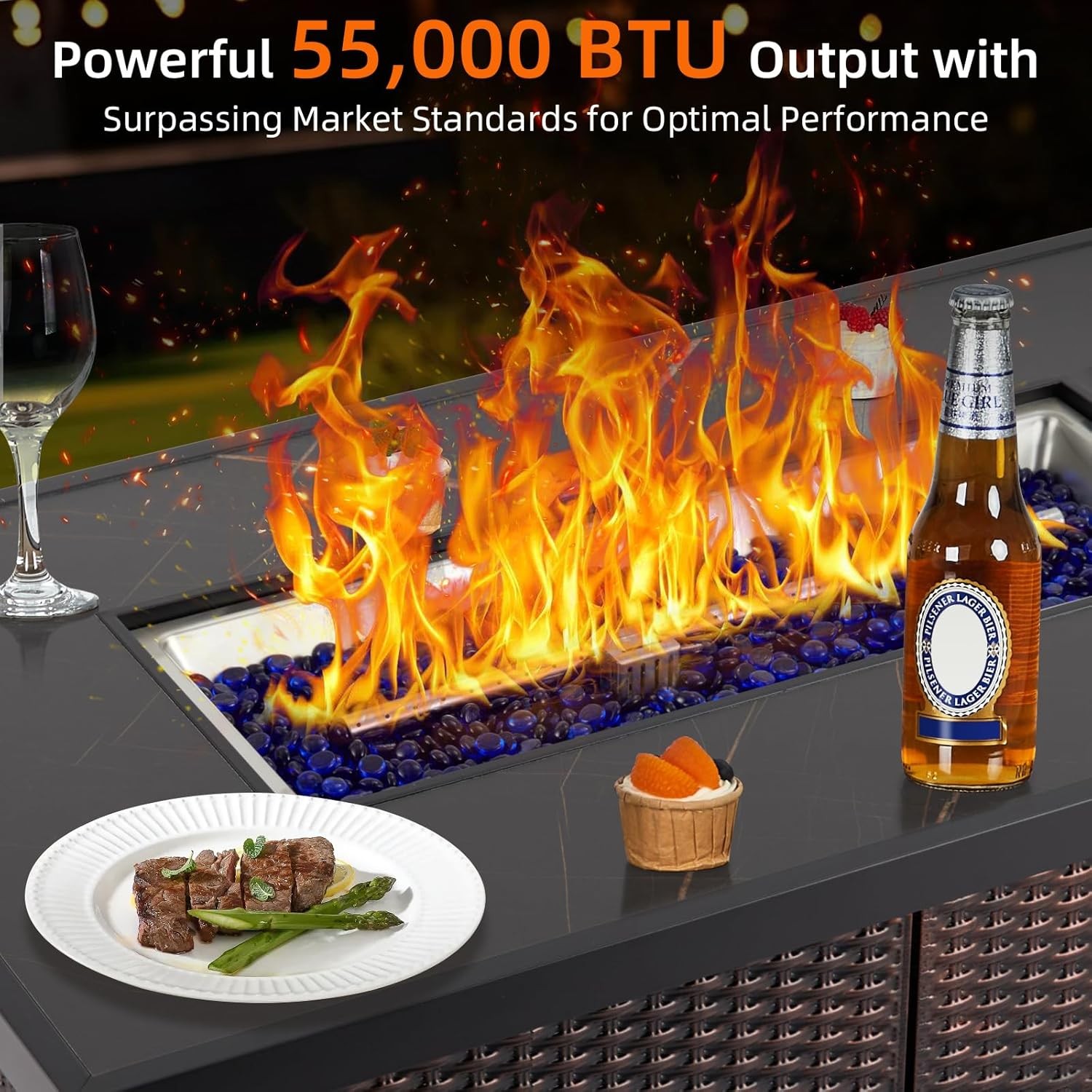 44" Propane Fire Pit Table Outdoor Steel Fire Table 50,000 BTU with Cover Lid