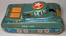 Vtg 1950s Tin Litho Friction Powered US Army M.15 Tank P.E.8-1050 Daiya 6" READ