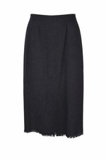 Vtg Dressbarn 18W Black Midi Skirt Frayed Hem Straight Pencil Skirt Modest