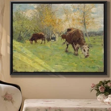 Pastoral Rural Cow Canvas Print Rustic Farmhouse Wall Art Vintage Decor Artwork