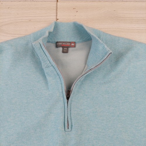 Maglione sportivo Peter Millar Crown gilet uomo 2XL XXL blu 1/4 zip finto collo golf - Foto 2 di 6