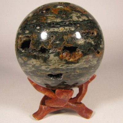2.5'' Orbicular SEA JASPER Gemstone Sphere w/ Stand - Madagascar - 64mm