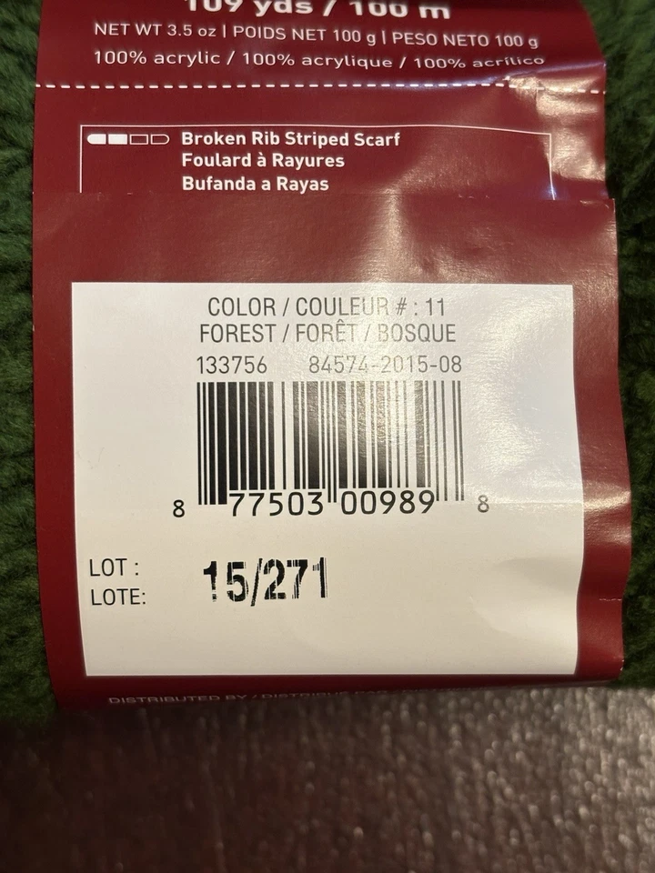 Loops & Threads Charisma NEW Lot Of 4 Skeins 109 Yds Color #11 Forest  - Image 4 of 4