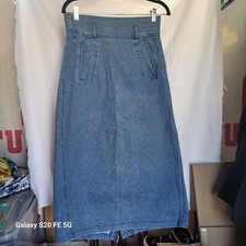 Crazy Horse Vintage 90's Light Wash Denim High Waisted Long Skirt Button Back