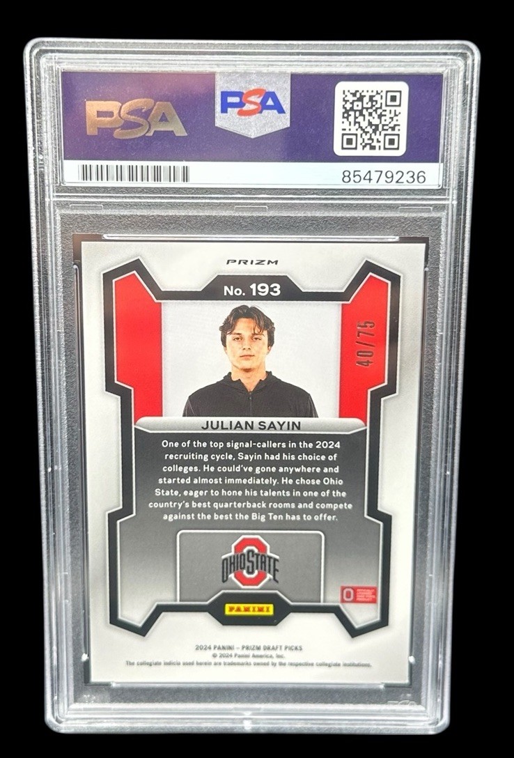 Julian Sayin Signed 2024 Panini Prizm Purple /75 Autographed Ohio
