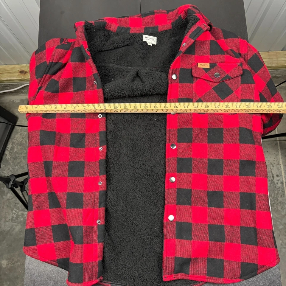 Camisa Chaqueta Matix Para Hombres Franela Gris Rojo Cuadros M Buffalo Sherpa Forrada de Vellón Foto 4 de 4