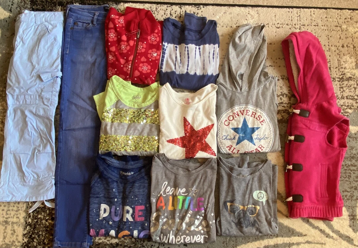 Lot Of Youth Girls Winter Clothes Size Medium 10/12 Converse Jeans Shirts