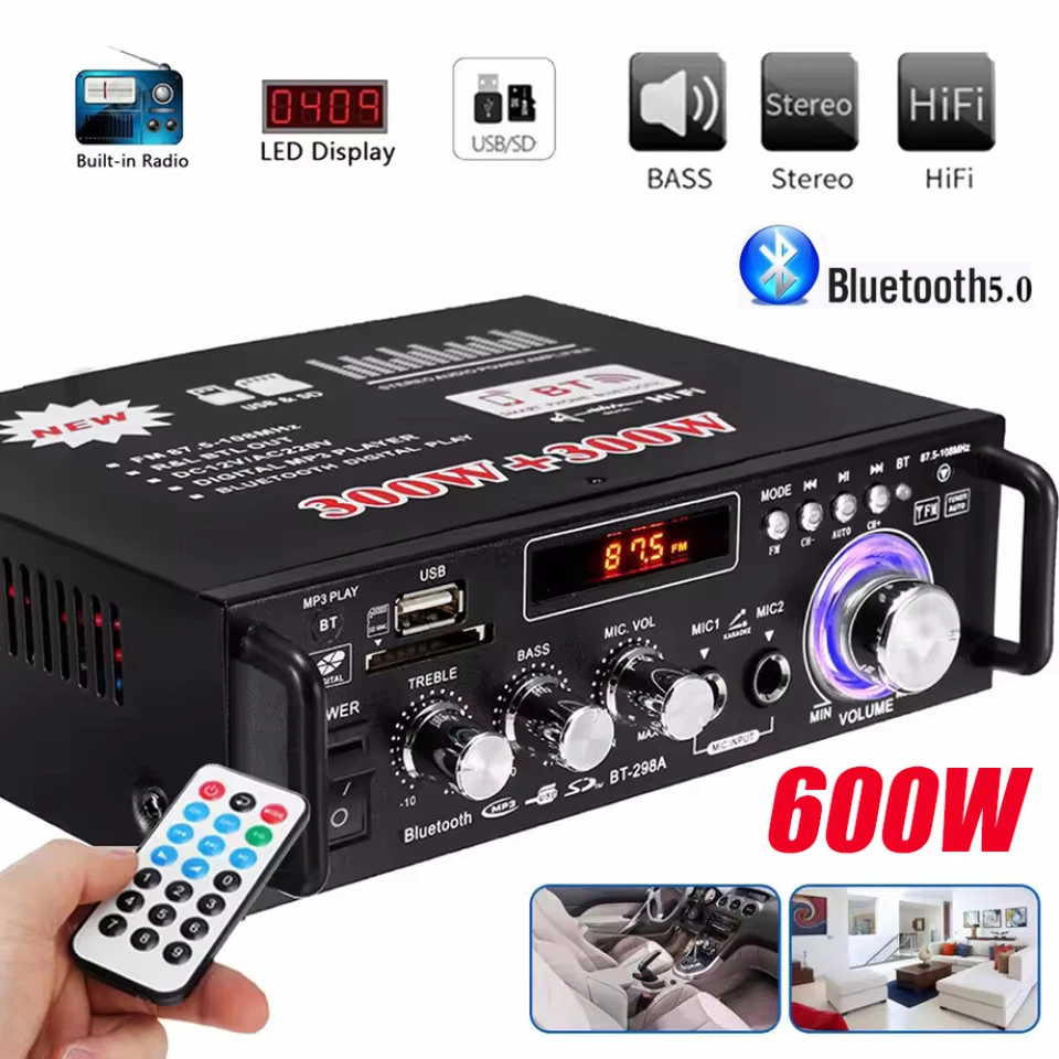 600W Bluetooth Mini Verstärker HiFi Power Audio Stereo Bass Amplifier USB MP3 FM - Bild 2 von 4