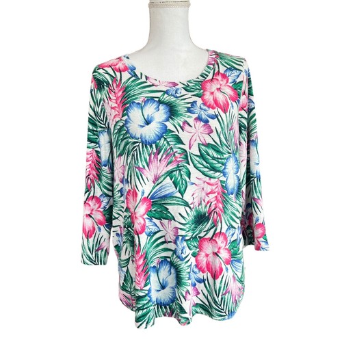 Tommy Bahama T-Shirt Ashby Florida Fauna Size XL Floral 3/4 Sleeve Cotton