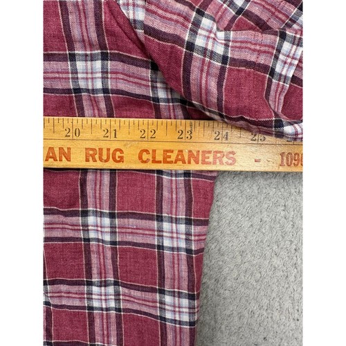 Banana Republic Shirt Men Large Red Plaid 100% Linen Camden Fit Summer Button Up - Picture 6 of 8