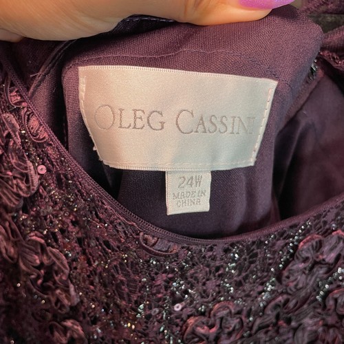 OLEG Cassini Kleid Gr. 24 W High Low Übergröße Satin Illusion Ballkleid Aubergine - Bild 15 von 17