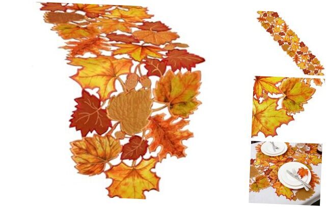 Embroidered Leaves Table Runner for Thanksgiving, Fall or 14 × 54 inches