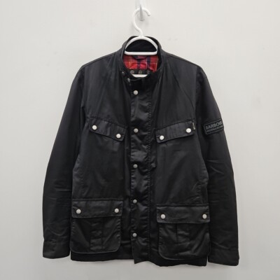 Barbour Enfield Wachs wasserdicht schwarz Country Tartan Line Biker Jacke Mantel Small